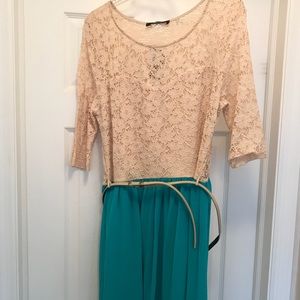 Detailed bust and Teal flowy bottom skirt/ dress